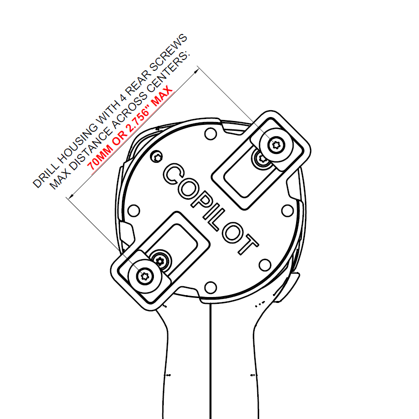 Copilot 2 universal adapter with maximum dimensions, on a white background