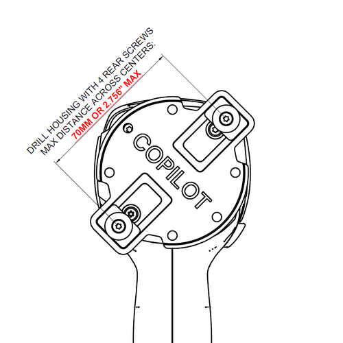 Copilot 2 universal adapter with maximum dimensions, on a white background