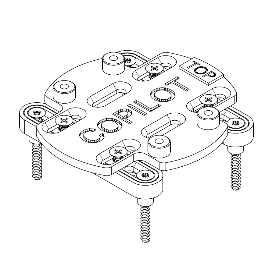 Universal adapter plate for the Copilot core which can be be fastened using 2 or 4 screws to a cordless drill